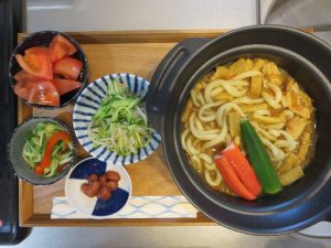 カレーうどんメインの献立(180328朝ごはん)