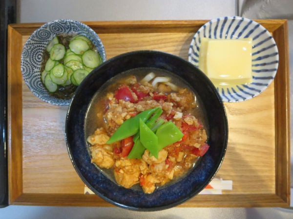 雷豆腐ぶっかけうどんの献立