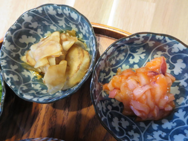 菊芋の甘酢醬油漬け、イカ明太
