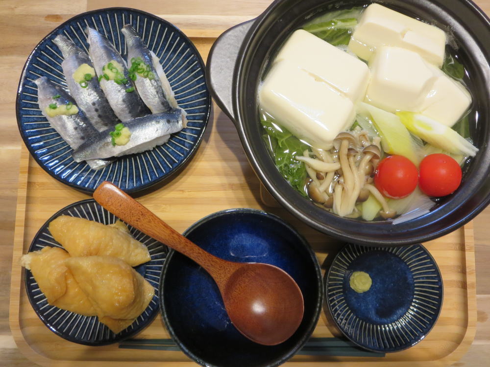 湯豆腐とお寿司の献立