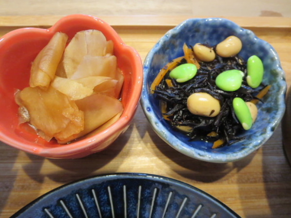 菊芋の甘酢醬油漬け、ひじき煮