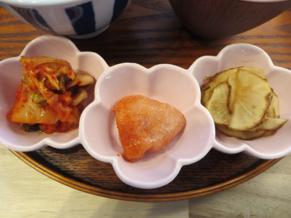 キムチ、明太子、菊芋の甘酢しょう油漬け