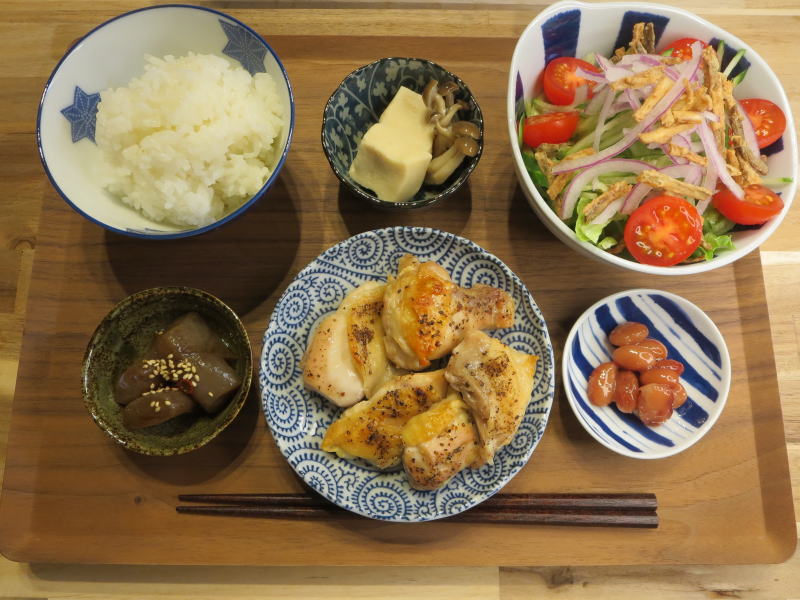 鶏もも肉の塩こしょう焼きの献立