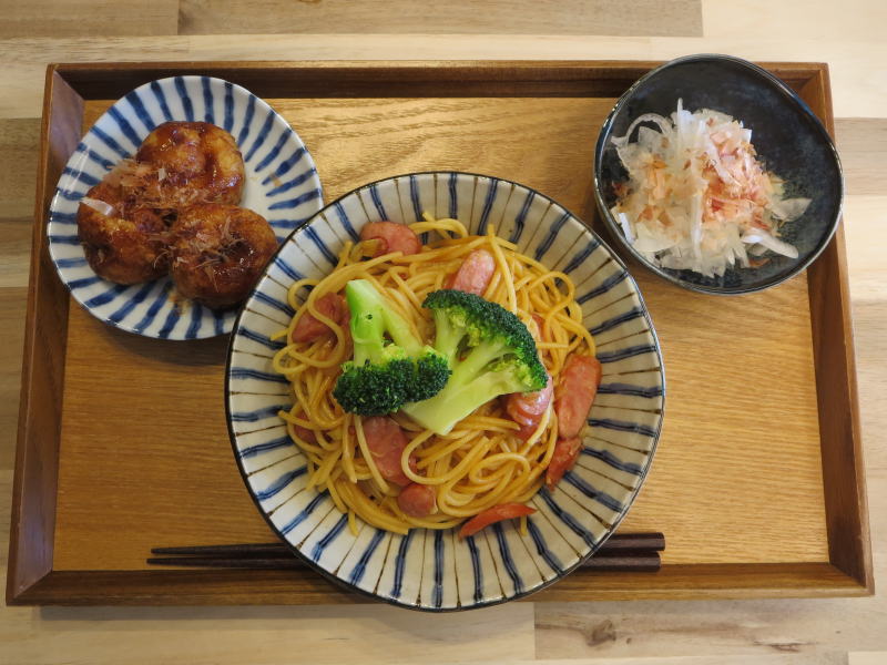 ガーリックしょう油パスタの献立