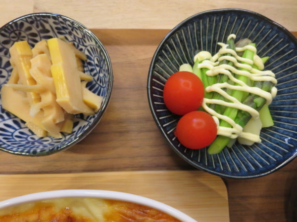 たけのこ煮、アスパラトマト