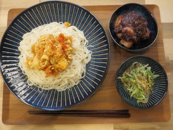 雷豆腐のそうめんの献立
