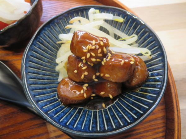 ミートボール照り焼き、もやし添え