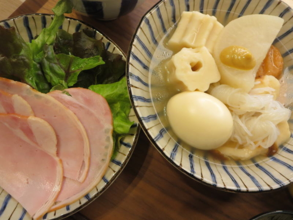 おでん、ハムサラダ