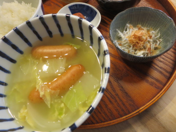 スープウインナー、しらす