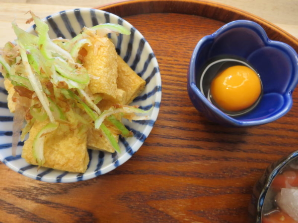 焼油揚げ、冷凍たまごのだししょう油漬け