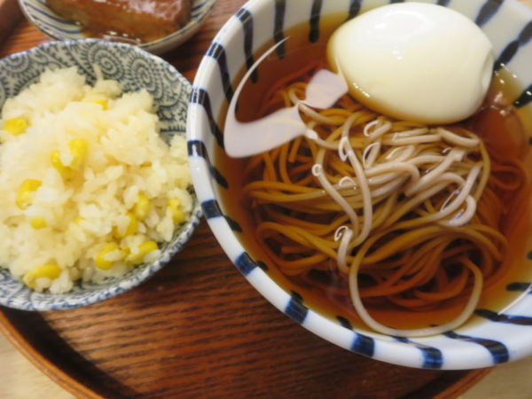 とうもろこしごはん、冷しぶっかけそば