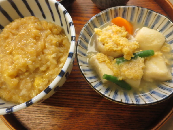 おじや、高野豆腐と野菜の炊いたん(京都はんなり一菜)